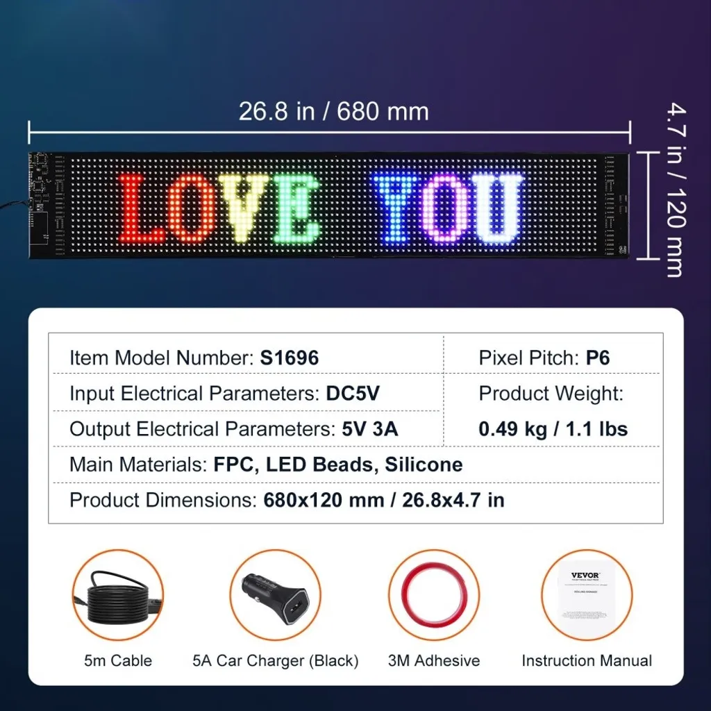 Panneau d'Affichage LED Interactif 68cm - Écran Défilant Programmable P6 - 7