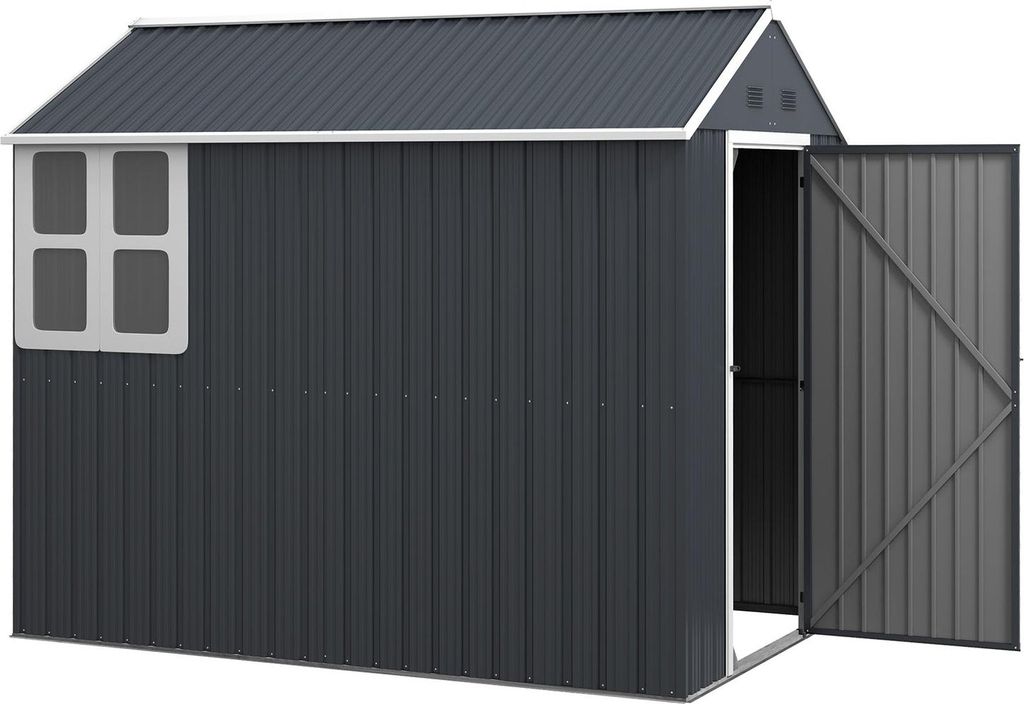 Geräteschuppen Stahl, 4m2 Gerätehaus Mit Fenster Abschließbarer Gartenschrank, 259 X 172 X 222 Cm Gartenhaus Für Balkon, Terrasse, Dunkelgrau