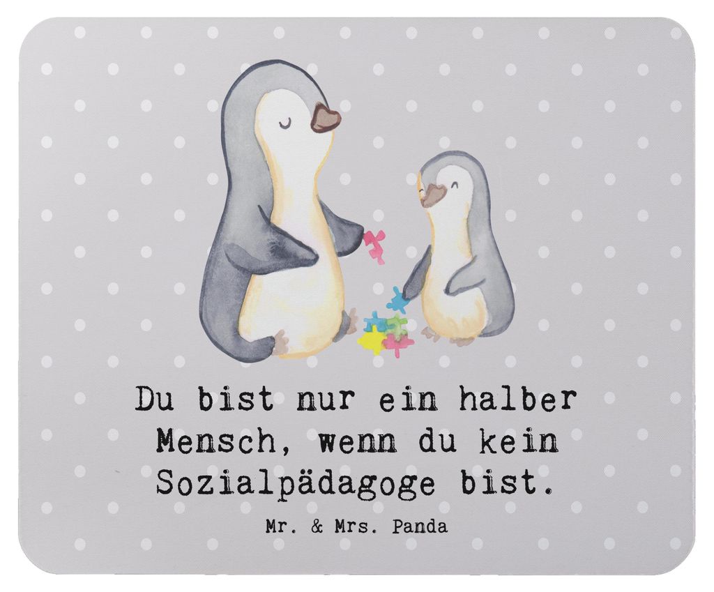 Mr. & Mrs. Panda Mauspad Sozialpädagoge Herz - Grau Pastell - Geschenk, Mousepad, Mouse Pad, pc mausunterlage, laptop