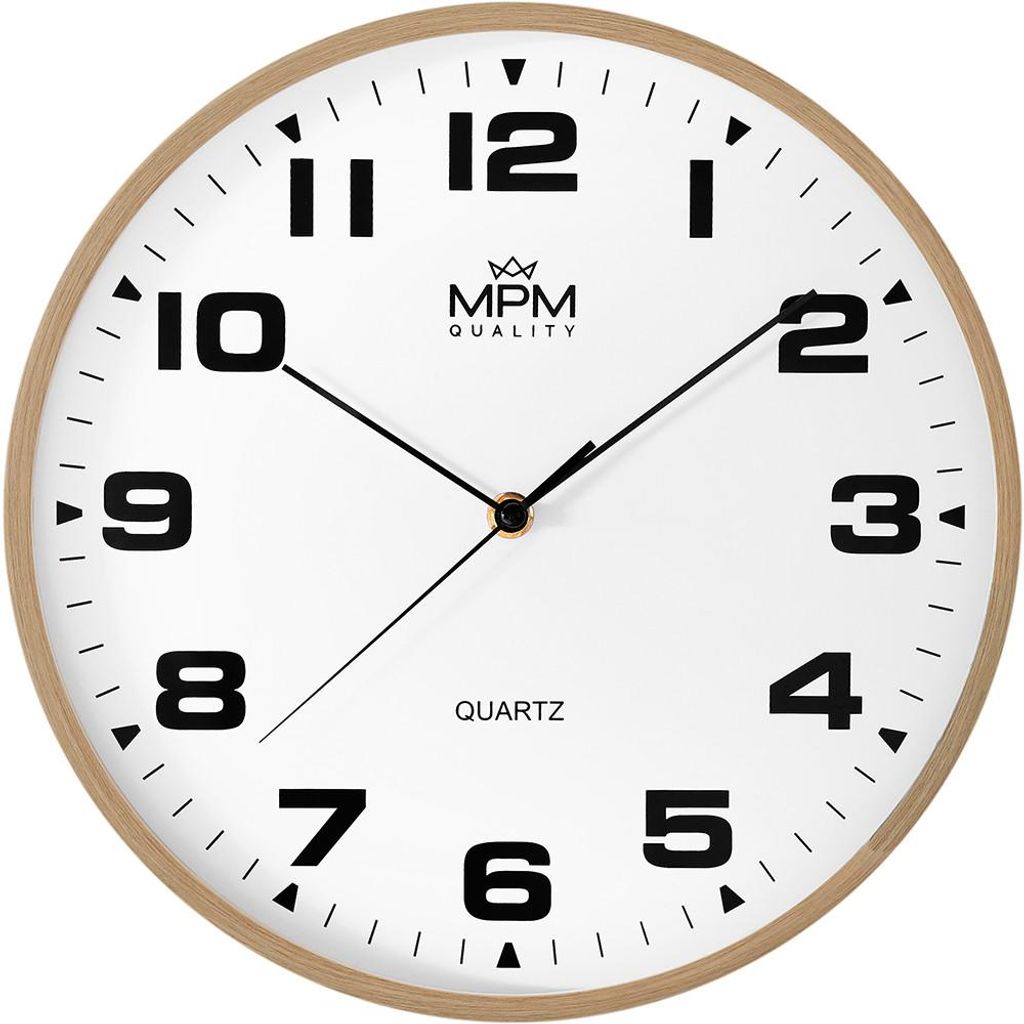 MPM-Quality Wanduhr Madera rund Ø 305 mm Kunststoff Weiß/Hellbraun