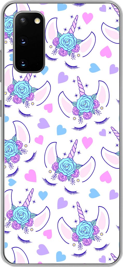MuchoWow Handyhülle Schutzhülle Hülle für Telefoonhoesje Samsung Galaxy S20 Mädchen - Einhorn - Blumen - Muster - Mädchen - Kinder - Kinder...