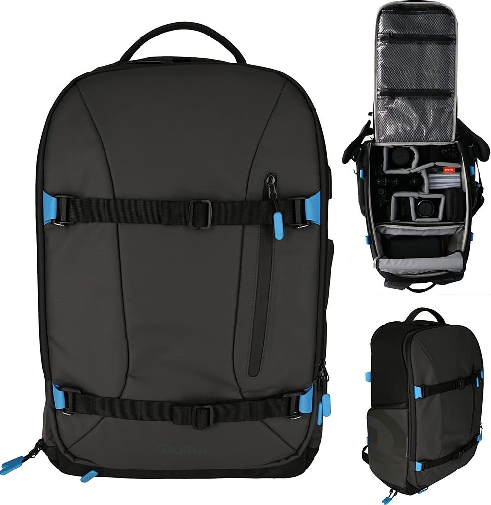 Rollei Fotoliner Ocean Pro: Großer Kamerarucksack in Schwarz aus 49 recycleten PET-Flaschen, Handgepäck-geeignet, inkl. Laptop-Fach, versetzbare ...