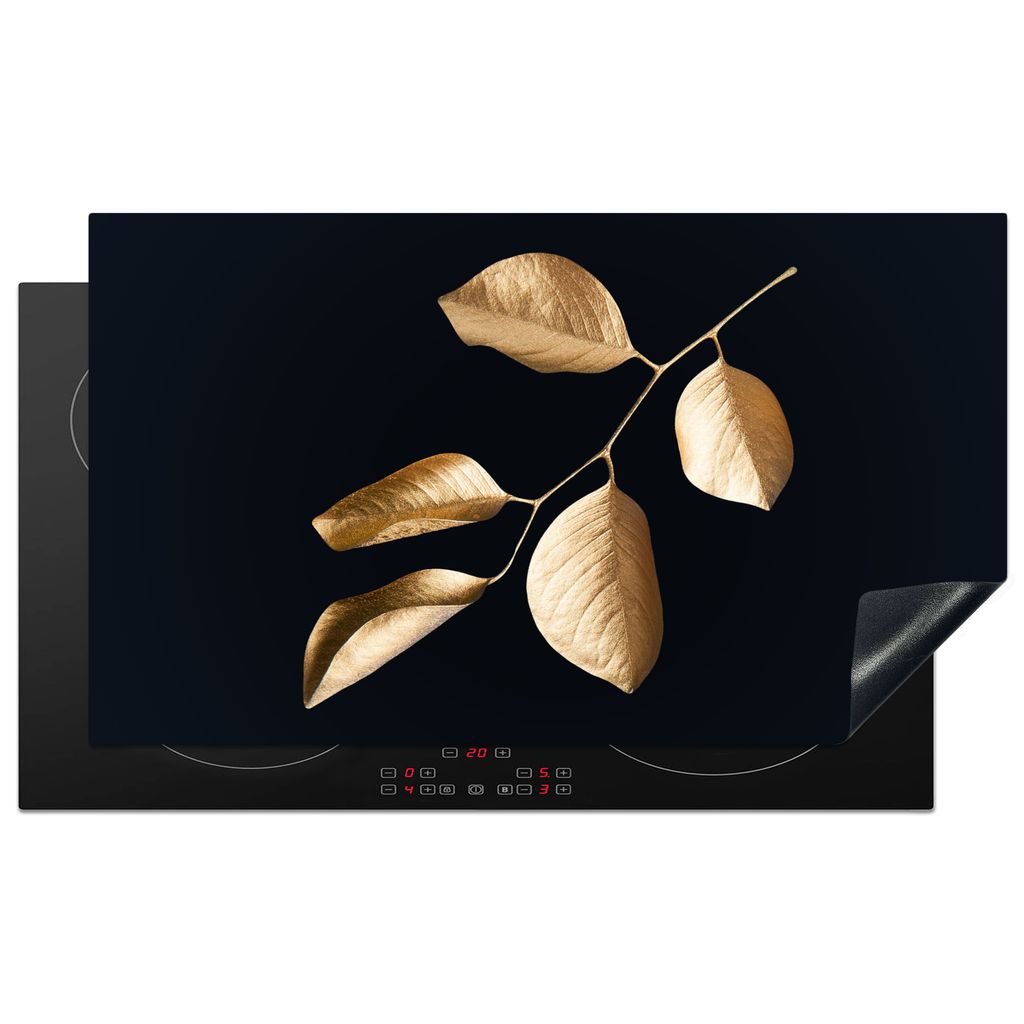 KitchenYeah Herdabdeckplatte Blätter - Zweig - Gold - Luxus , 91x52cm, Küche Deko, Glaskeramikkochfeld Herdabdeckung, Abdeckplatte fùr Kochfeld