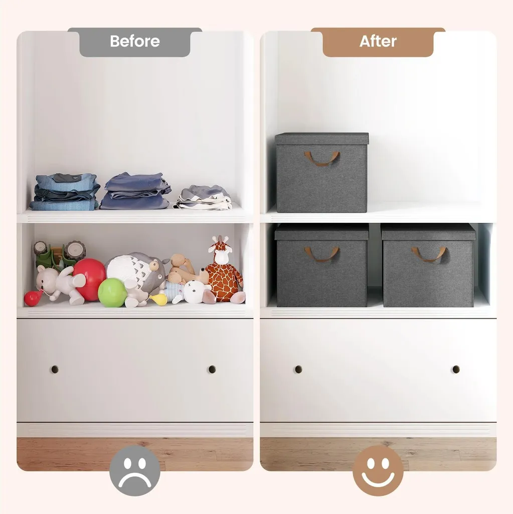 Rangement vêtements et couvertures : 3 boîtes pliables 36L avec couvercles - 3