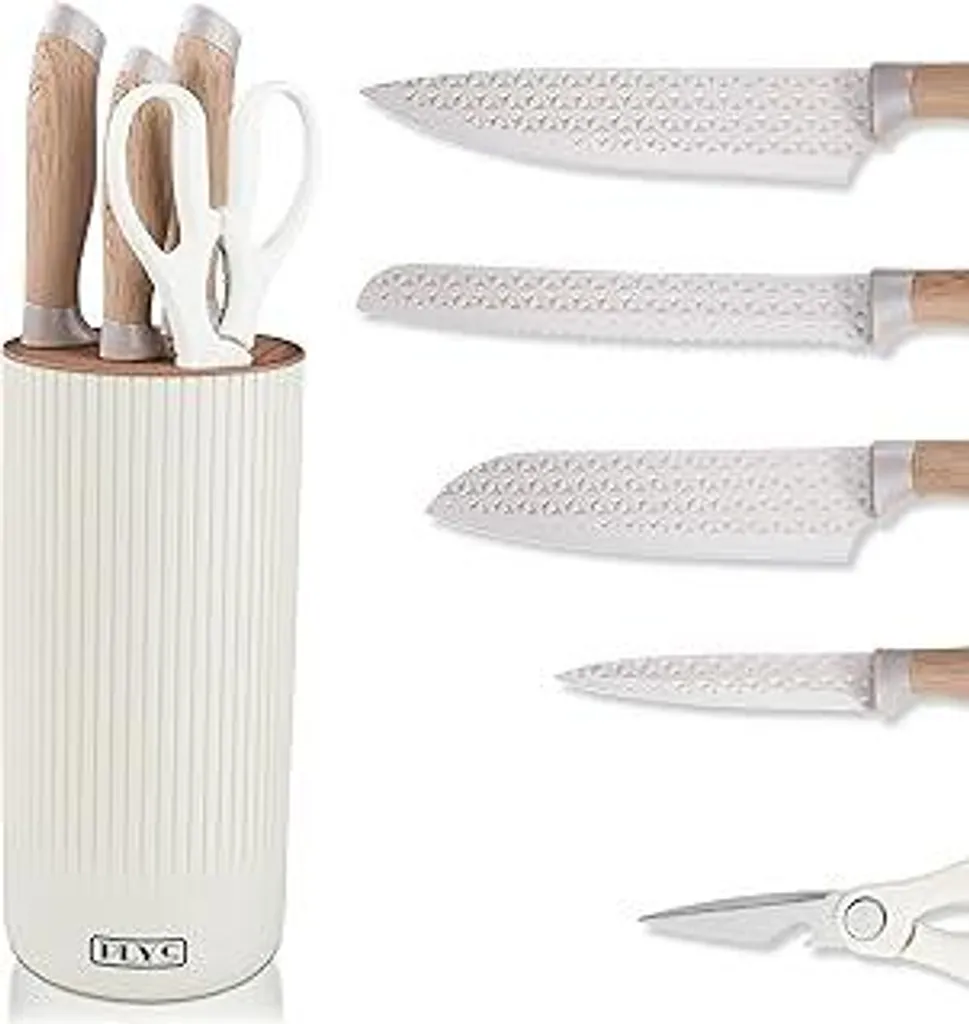 Set Coltelli da Cucina 6 Pezzi con Ceppo Universale Kaki - Acciaio Inox