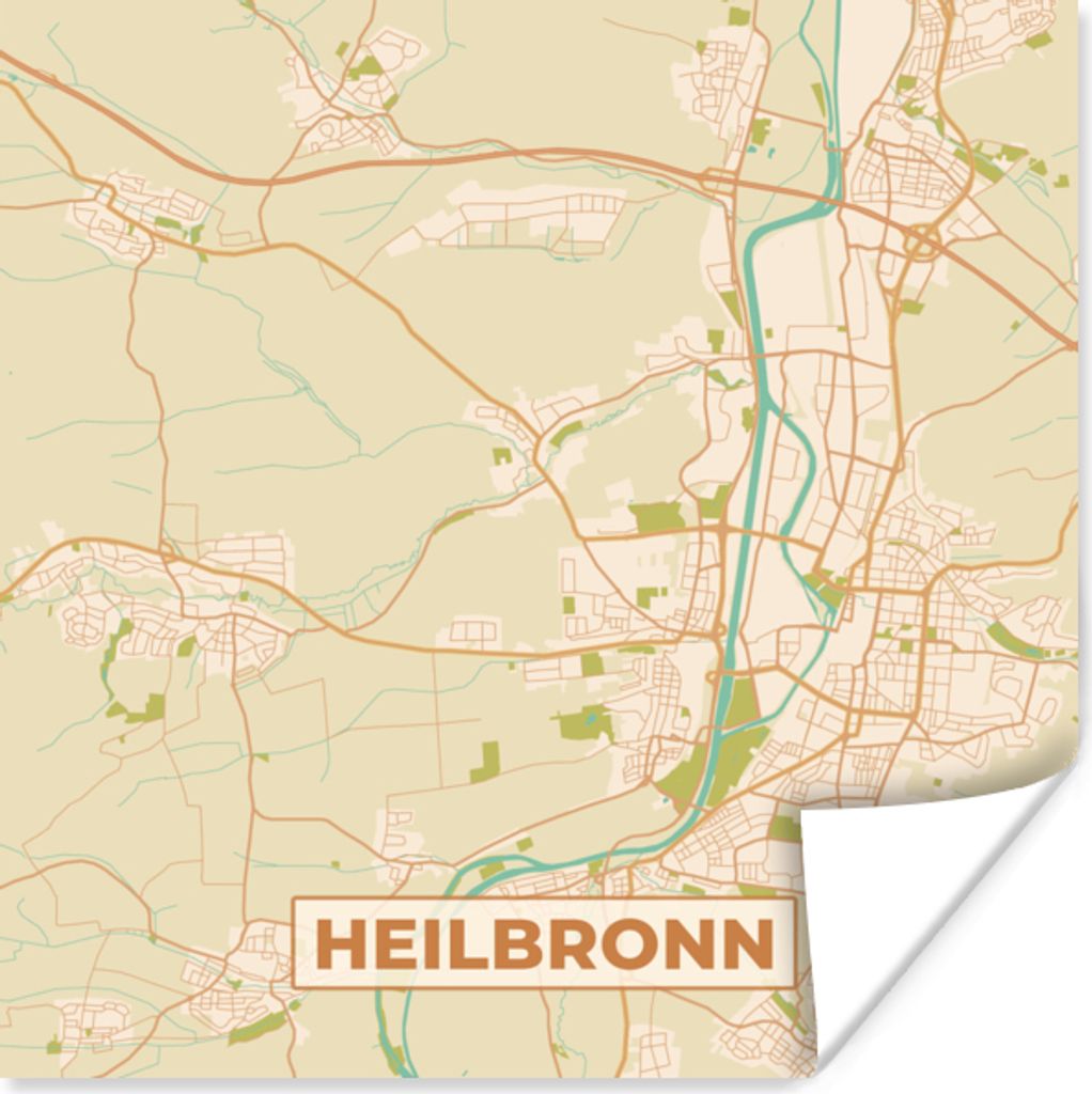 MuchoWow Poster Stadtplan - Heilbronn - Karte 75x75 cm - Wand Dekoration