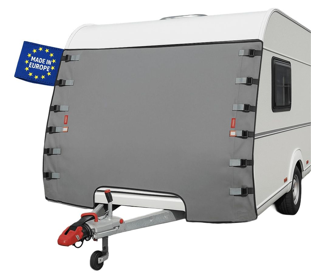 POLCOVER Wohnwagen Abdeckung, Breite 200-255 cm, Wohnwagen Frontabdeckung, Wasserdicht, Atmungsaktiv, UV-beständig, Schutz vor Sonne, (Grau)
