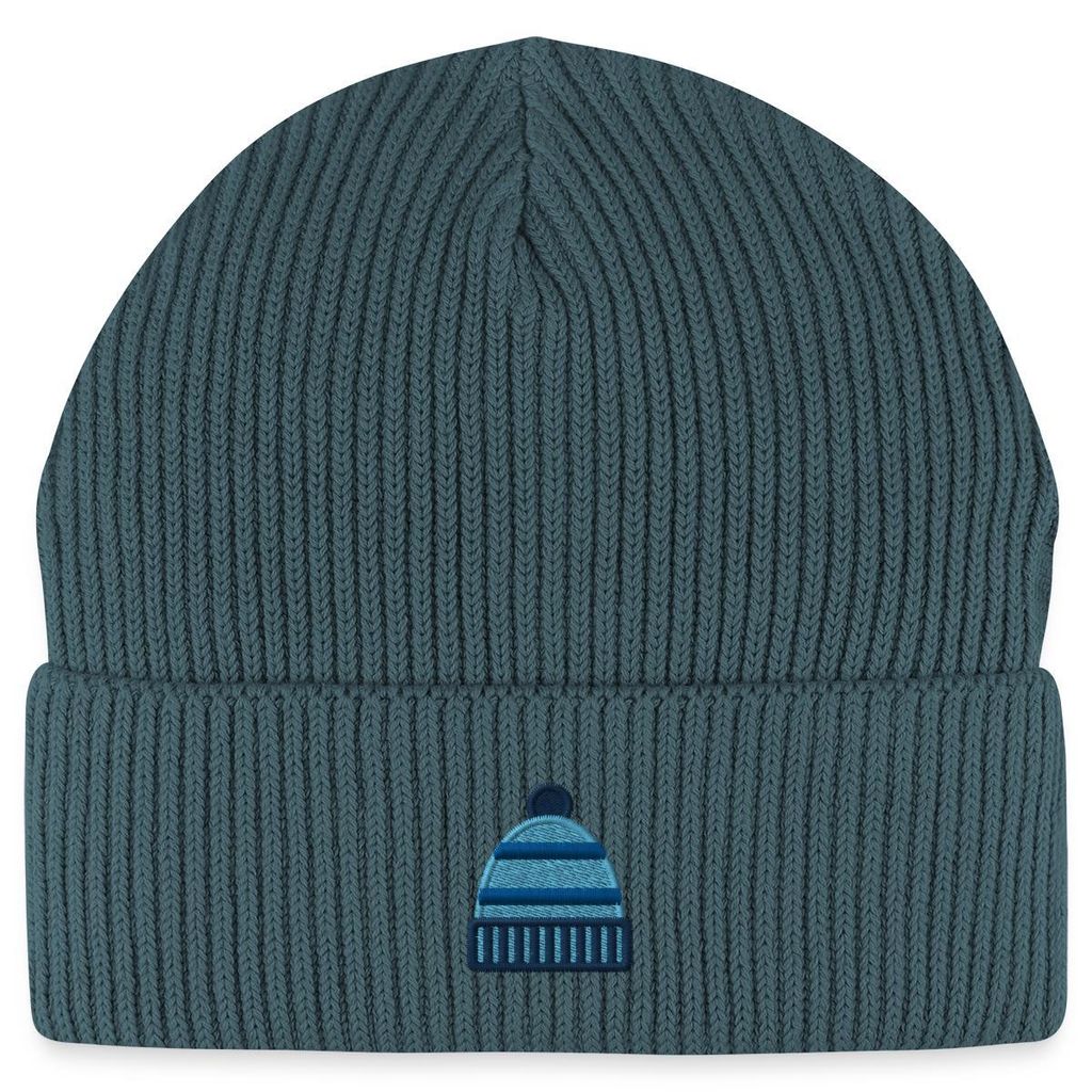 Spreadshirt Stickerei Wintermütze Fisherman Beanie Bio Mütze, One size, Dunkles Petrol