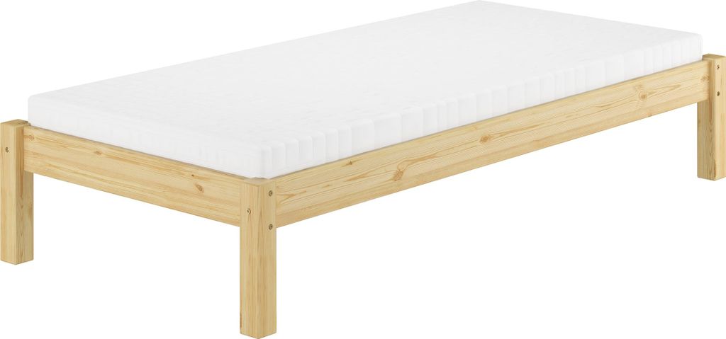 Einzelbett Futonbett 90x200 Kiefer natur Massivholz Singlebett Zubehör wählbar V-60.35-09Federleisten und Matratze