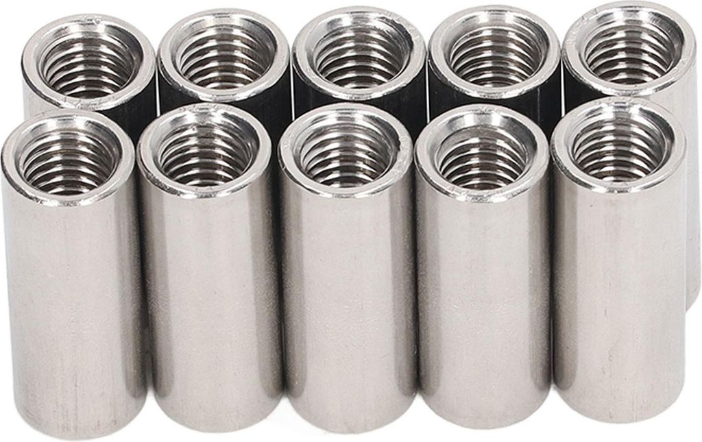 10 Stück runde Kupplungsmuttern M10x1,5 L35mm Edelstahl-Rundgewindestangen-Verbindungsmuttern