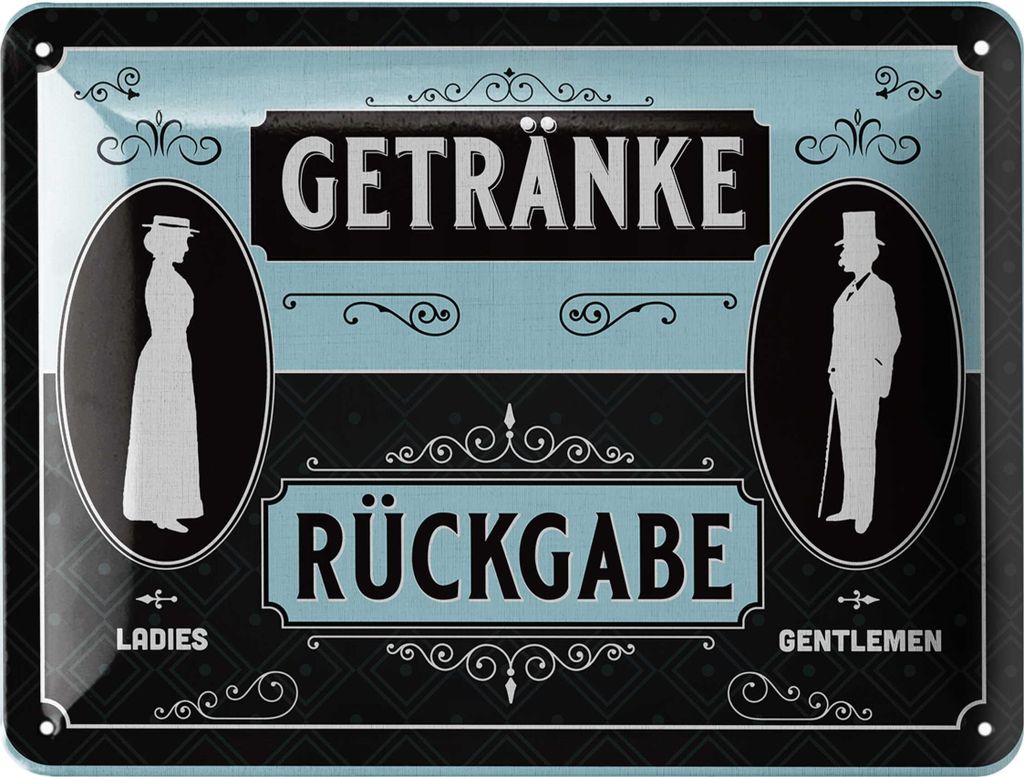 LANOLU Blechschild Getränkerückgabe Schild, Toilettenschild lustig, lustige WC Schilder, Gäste WC Schild, Bad, Badezimmer Türschilder 15x20