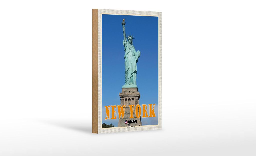 Holzschild Reise 12x18cm New York Statue of Liberty Freiheitsstatue