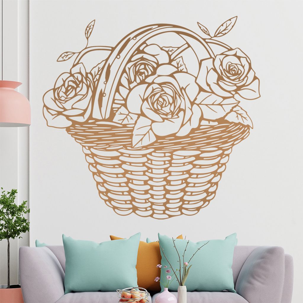 Rosen - Korb - Blumenstrauß Wandtattoo in 6 Größen - Wandaufkleber Wall Sticker - Dekoration, Küche, Wohnzimmer, Schlafzimmer, Badezimmer
