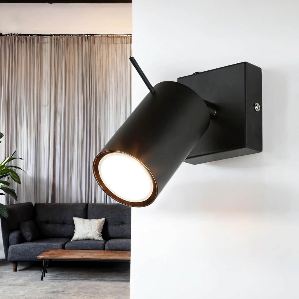 Moderner Wandspot RING Schwarz Metall GU10 H:15cm Wandlampe Wohnzimmer Flur