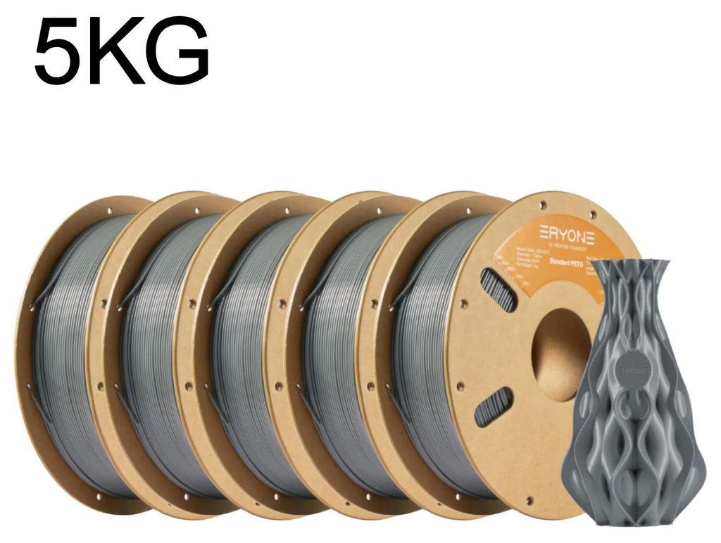 PETG 3D-Drucker Filament - FDM Filament 1,75 mm - 5 kg Spule - Toleranz ±0,03 mm - 230–250 °C - Grau