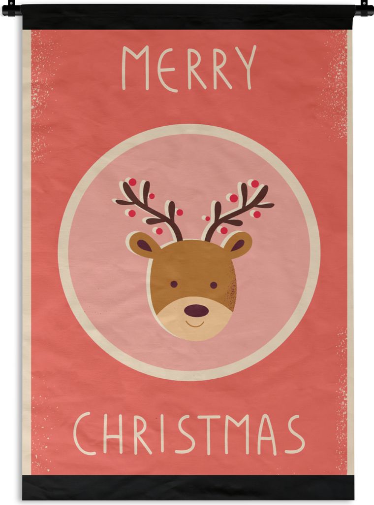 MuchoWow Wandteppich Wandbehang Rentier - Zitate - Weihnachten - Frohe Weihnachten - Rot - Vintage 120x180 cm Tapisserie Dekoration Wandtuch - Sc...