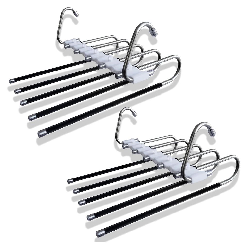 2er Set Hosenbügel Platzsparend,Hosenbügel Mit 5 Ebenen, Kleiderbügel Platzsparend,Edelstahl, Kleiderbügel, Aufbewahrung, Organizer,Für Hosen,...