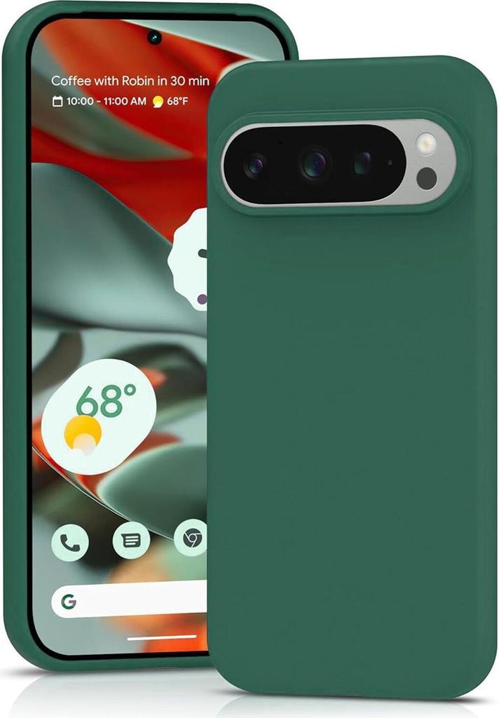 Conie TPU Schutzhülle für Google Pixel 9 Pro XL Tasche Case Cover Bumper Silikon Mikrofaser Inlay Hülle in Grün matt