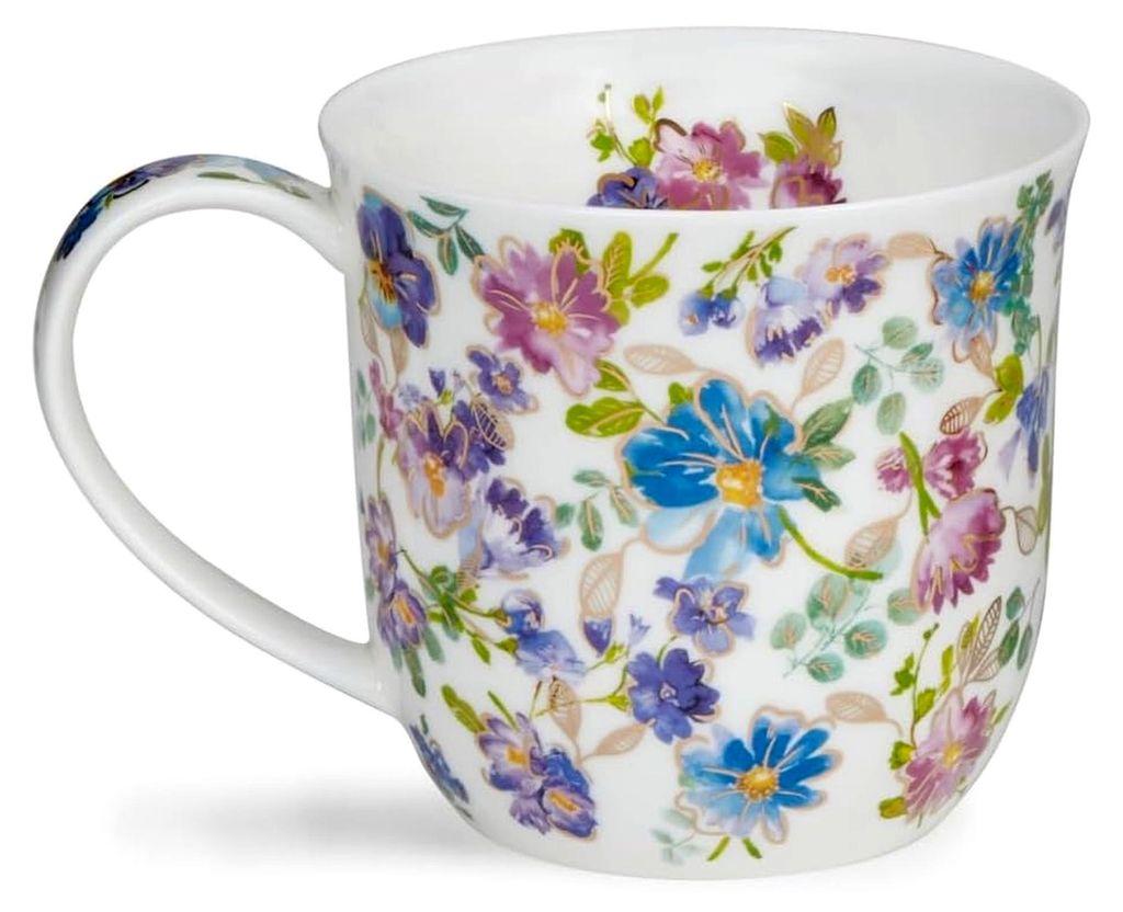 Cumbrae Belles Fleurs Blue 0,45 l Becher aus feinem Knochenporzellan mit 22 Karat Golddetails