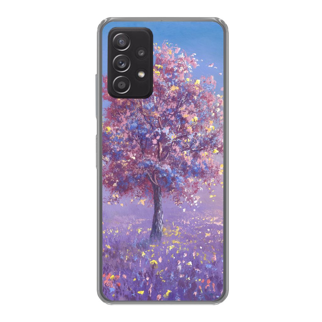 MuchoWow Handyhülle Schutzhülle Hülle für Samsung Galaxy A33 5G Baum - Sommer - Rosa Silikon Softcase Handy Hülle - Kartenhalter