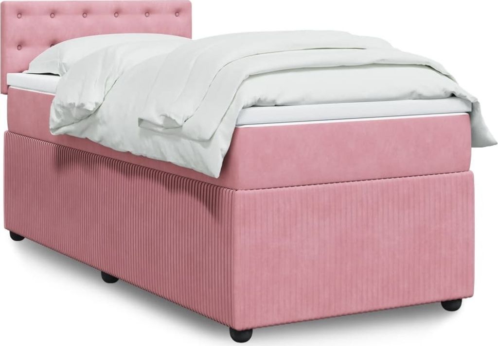 Möbel Boxspringbett mit Matratze Rosa 90x190 cm Samt - Klassische Bettrahmen 3289919