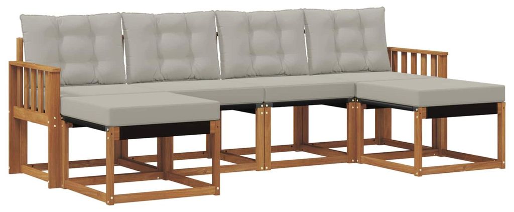 vidaXL Outdoor-Sofagarnitur mit Kissen 6 pcs Natürlich und Hellgrau