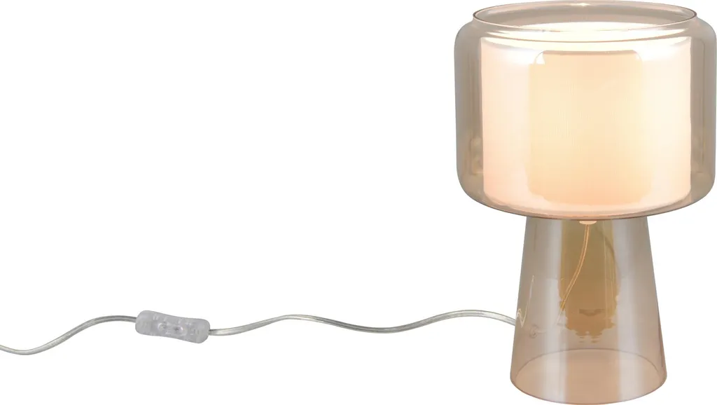 Lampe de table en verre ambre avec interrupteur à cordon, Hauteur 29 cm