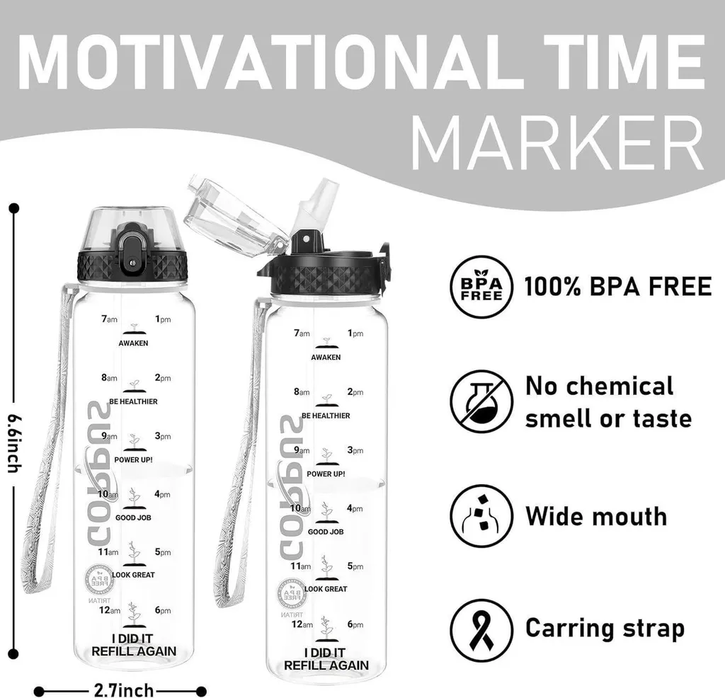 Migliore Borraccia Palestra 1L con Orari | Bottiglia Fitness Anti-Perdite - 4