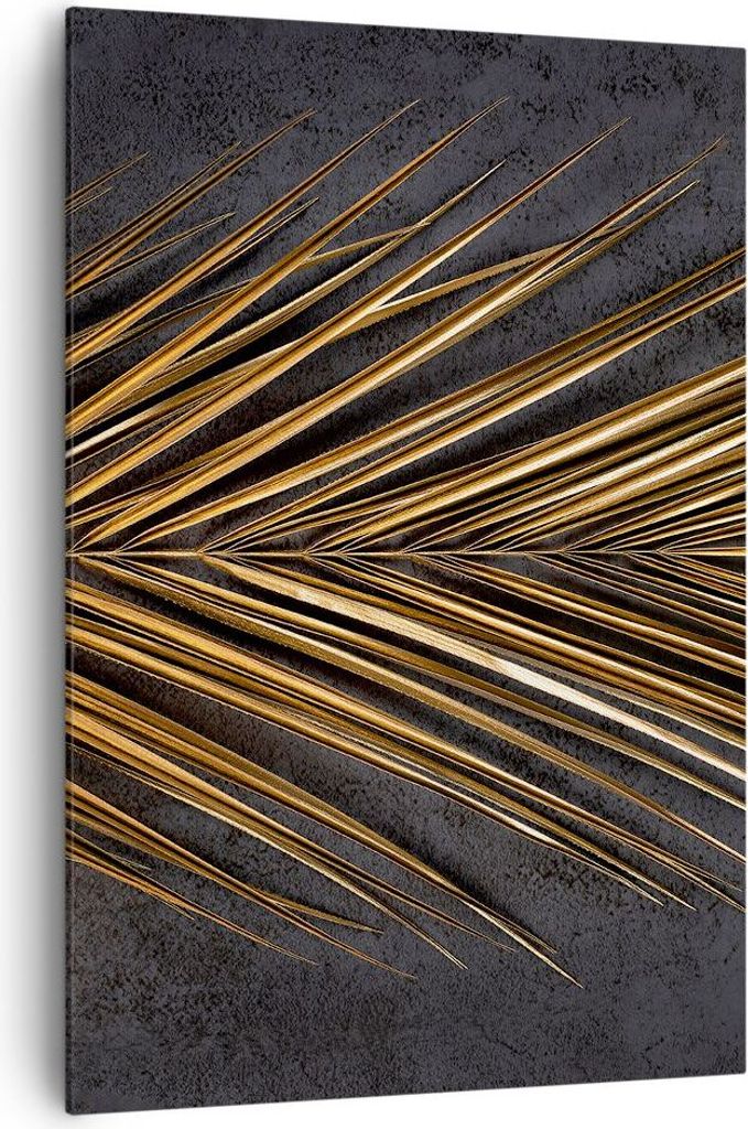 Bild auf Leinwand - Leinwandbild - Einteilig - Blatt golden schwarz - 70x100cm - Wand Bild - Wanddeko - Wandbilder - Leinwanddruck - Wanddekoration...