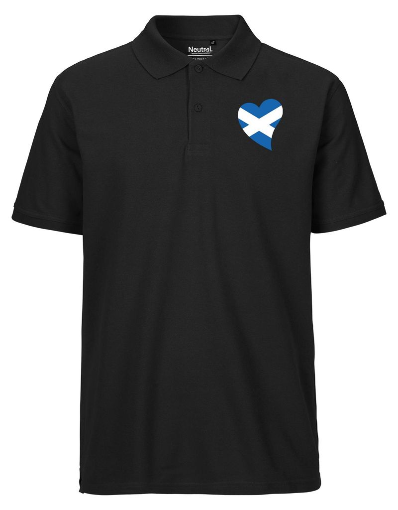 Huuraa Herren Polo Shirt Schottland Flagge Herz M Black Bio Baumwolle Fairtrade Poloshirt Geschenkidee