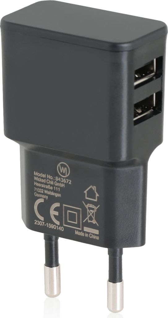 Wicked Chili Dual USB Ladegerät 12W / 2400mA Pro Series Universal Netzteil geeignet für Handy, Watch, Powerbank und Bluetooth Speaker, 2-fach USB...