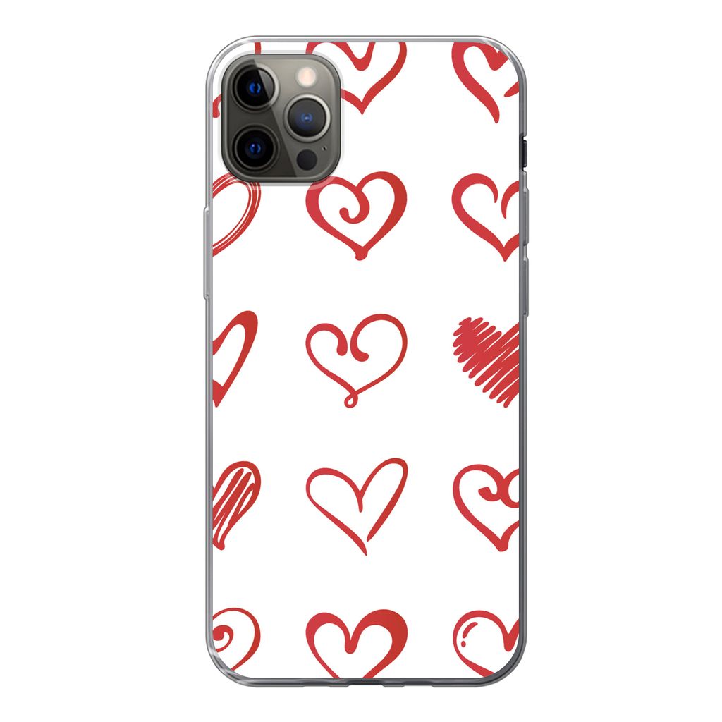 MuchoWow Handyhülle Schutzhülle Hülle für iPhone 12 Pro Max Eine Illustration mit Herzen in verschiedenen Formen Silikon Softcase Handy Hüll...