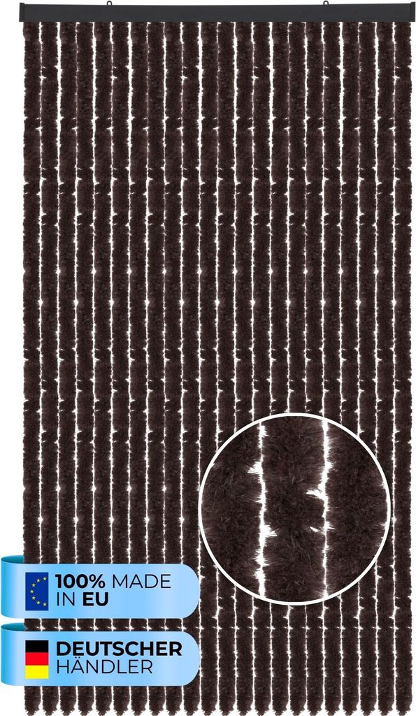 Flauschvorhang (100x220 cm) Türvorhang "Braun" als Insektenschutz für Balkon, Terrasse oder Wohnmobil, Wohnwagen, Pavillon