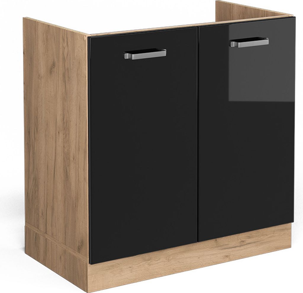 Spülenunterschrank Vicco R-Line Schwarz Hochglanz 80 cm ohne Arbeitsplatte, Model 41098