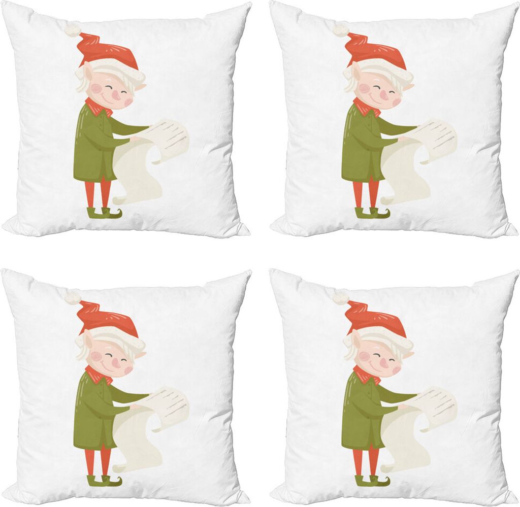 ABAKUHAUS Elf Kissenbezug Set (4 Stück), Glückliche alte Dame Lesen einer Liste, Moderner Doppelseitiger Digitaldruck, 45 cm x 45 cm, Weiß Olivg...