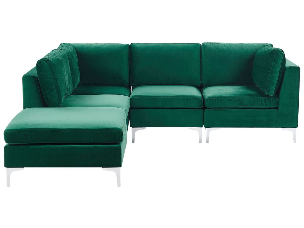 BELIANI Modulares Ecksofa mit Ottomane rechtsseitig Grün Polsterbezug aus Samtstoff 4-Sitzer mit Metallgestell Silber Wohnzimmer Salon Möbel