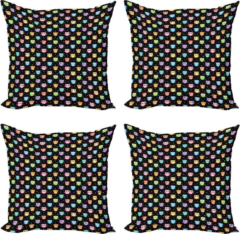 ABAKUHAUS Eulen Kissenbezug Set (4 Stück), Lustige Confused Ernst, Moderner Doppelseitiger Digitaldruck, 50 cm x 50 cm, schwarz Multicolor