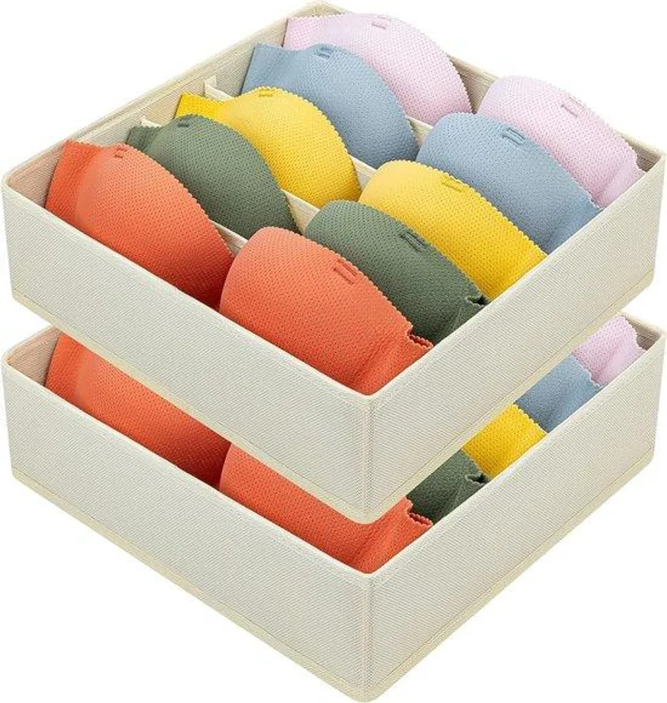 Séparateur de Tiroir à 6 Casiers en Tissu Beige Lot de 2 Pratique