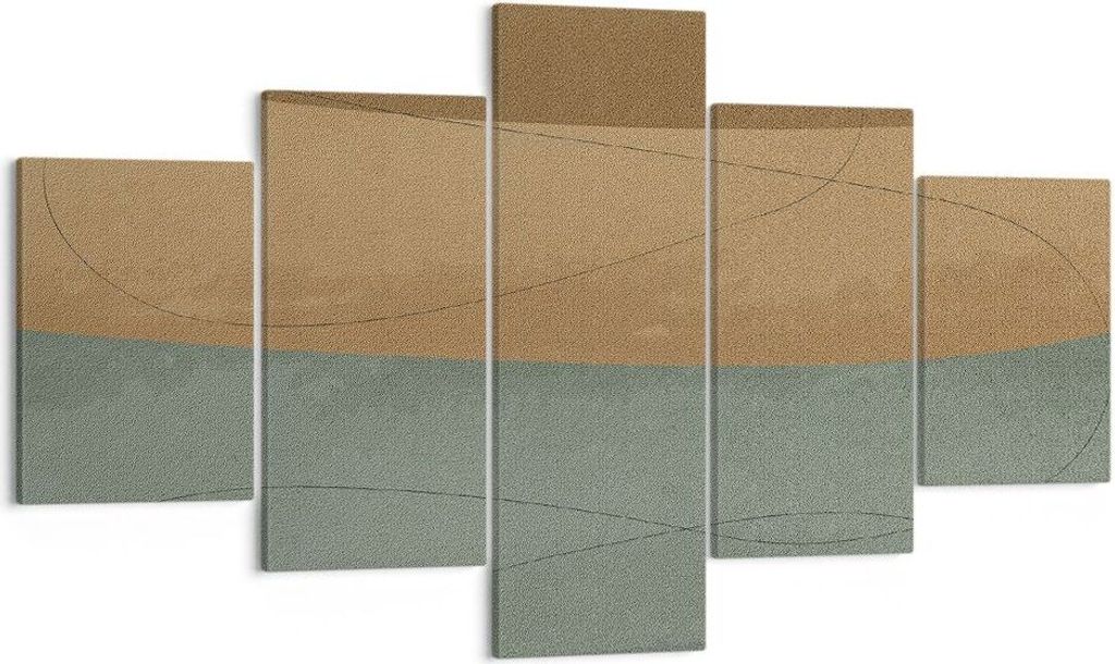 Bild auf Leinwand - Leinwandbild - 5 Teile - Abstraktion Gold Grün - 125x70cm - Wand Bild - Wanddeko - Wandbilder - Leinwanddruck - Bilder - Wandd...