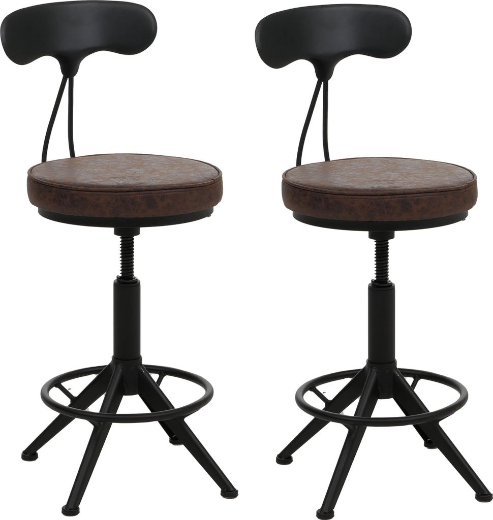 2er-Set Barhocker HWC-O84, Barstuhl Drehhocker Industrial höhenverstellbar, Kunstleder Metall braun-schwarz