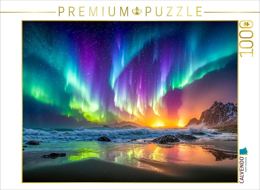 CALVENDO Puzzle Tänzelnde Lichter über vereistem Meer | 1000 Teile Lege-Größe 64x48cm Foto-Puzzle für glückliche Stunden