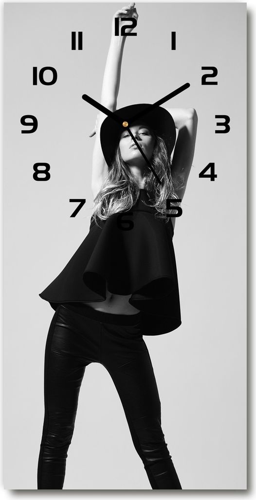 Wanduhr aus Glas – 30x60 cm - Glasbild - Glasuhr - Gehärtetes Glas -Frau in Schwarz