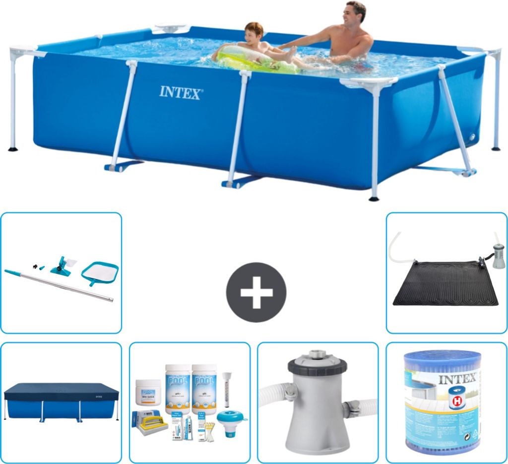 Intex-Schwimmbecken mit rechteckigem Rahmen – 260 x 160 x 65 cm – Blau – im Lieferumfang enthalten Abdeckung - Wartungspaket - Filterpumpe f...