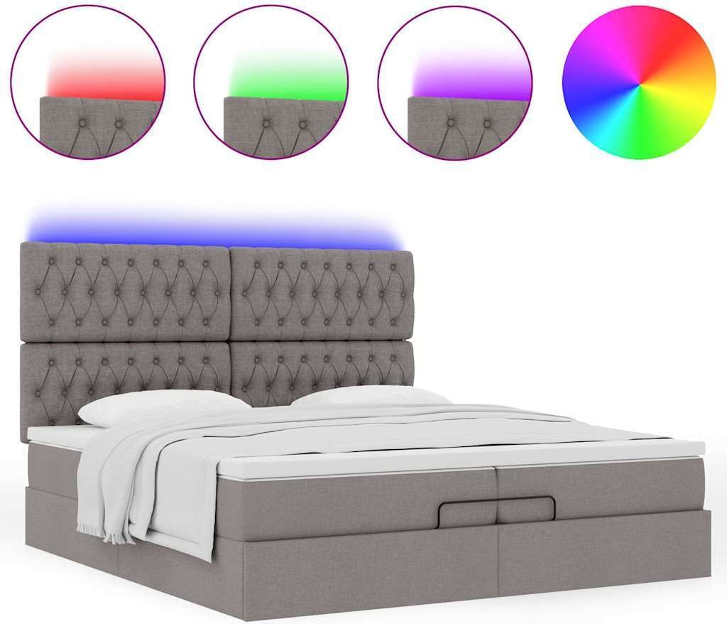 Ottoman-Bett mit Matratzen & LEDs Taupe 200x200 cm Stoff