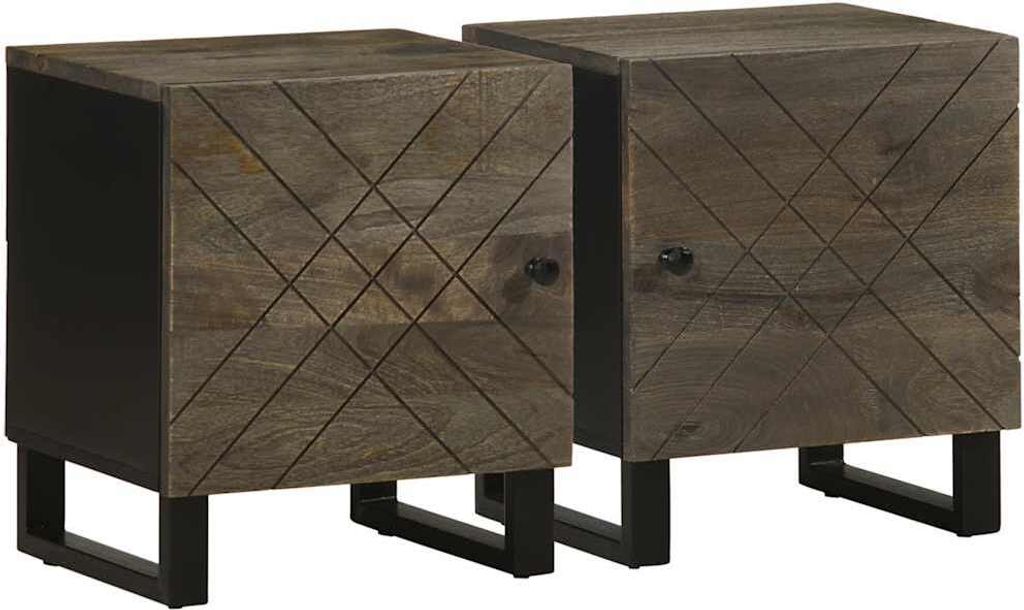 Nachttische 2 Stk. Schwarz 40x33x46 cm Massivholz Mango