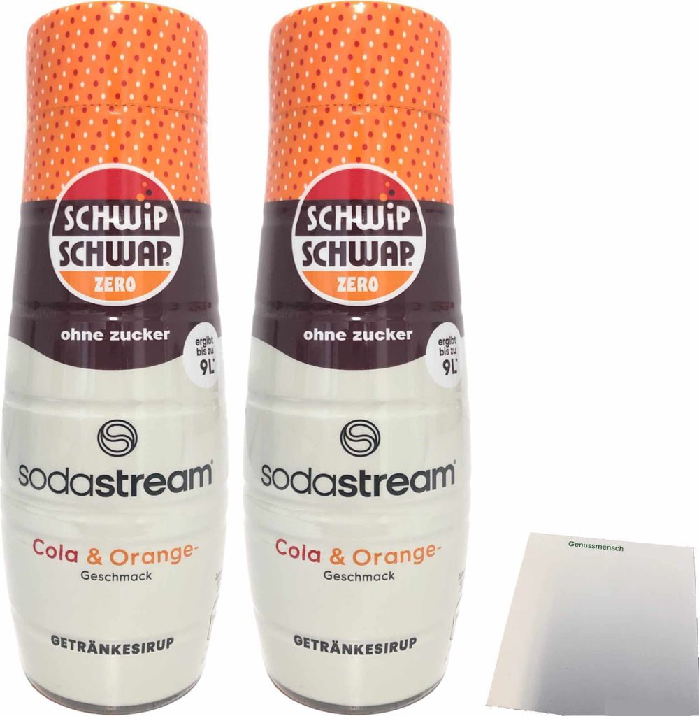 SodaStream schwip schwap zero Getränke-Sirup Cola&Orange ohne Zucker 2er Pack (2x0,44l Flasche) + usy Block