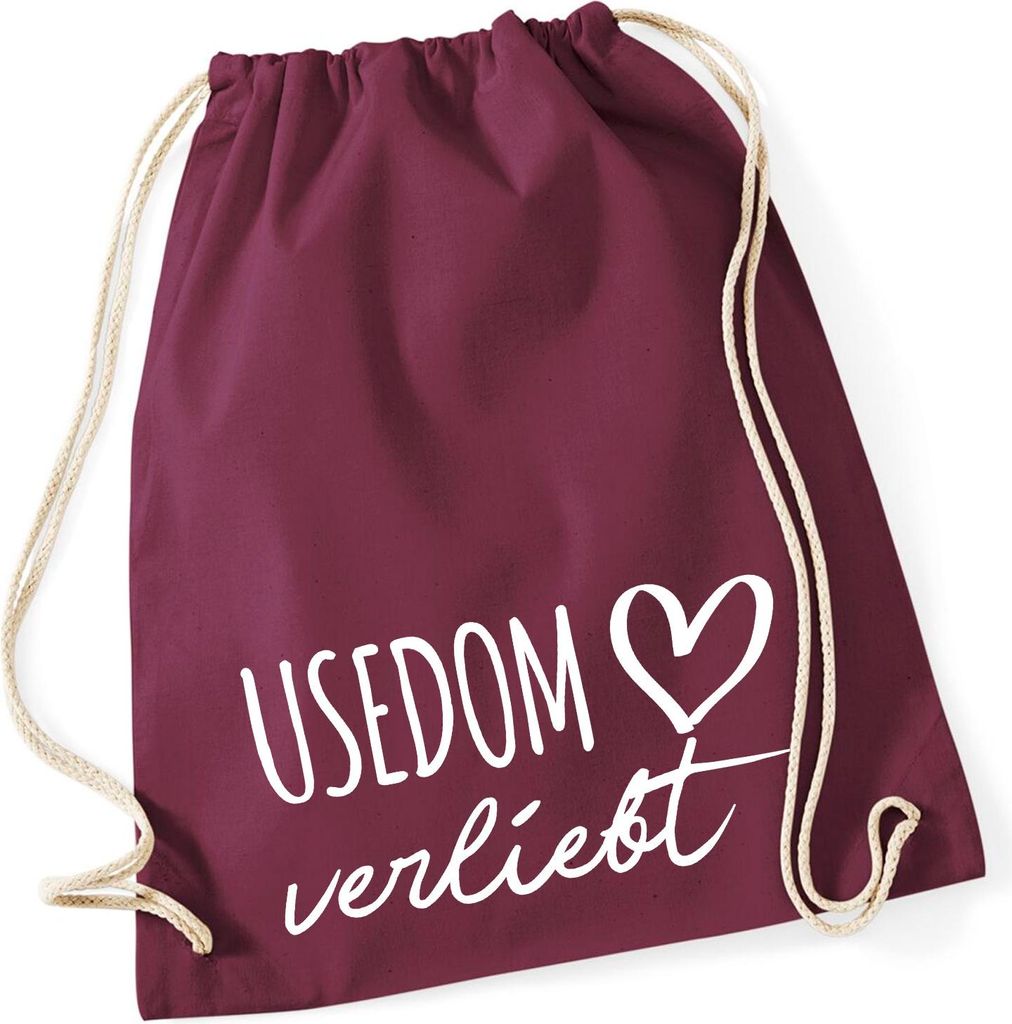 Huuraa Turnbeutel Usedom verliebt 12 Liter Burgundy Baumwolle Rucksack Geschenkidee