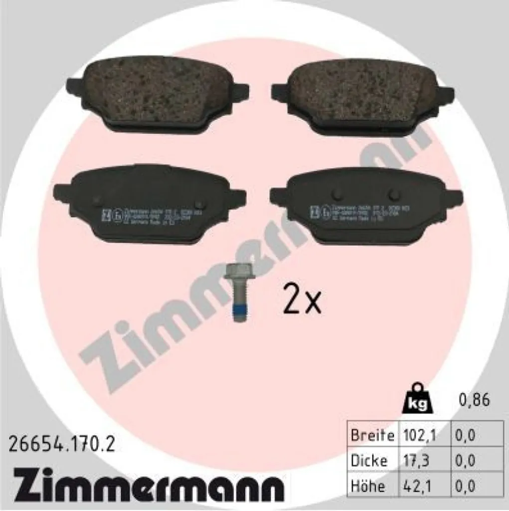 Plaquettes de frein arrière pour entretien et sécurité Zimmermann