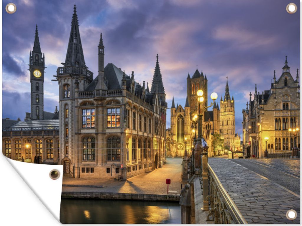 MuchoWow 80x60 cm Outdoor-Poster Gartendeko Sichtschutz Garten Poster für den Garten Die Graslei-Straße im historischen Zentrum von Gent, Belgien