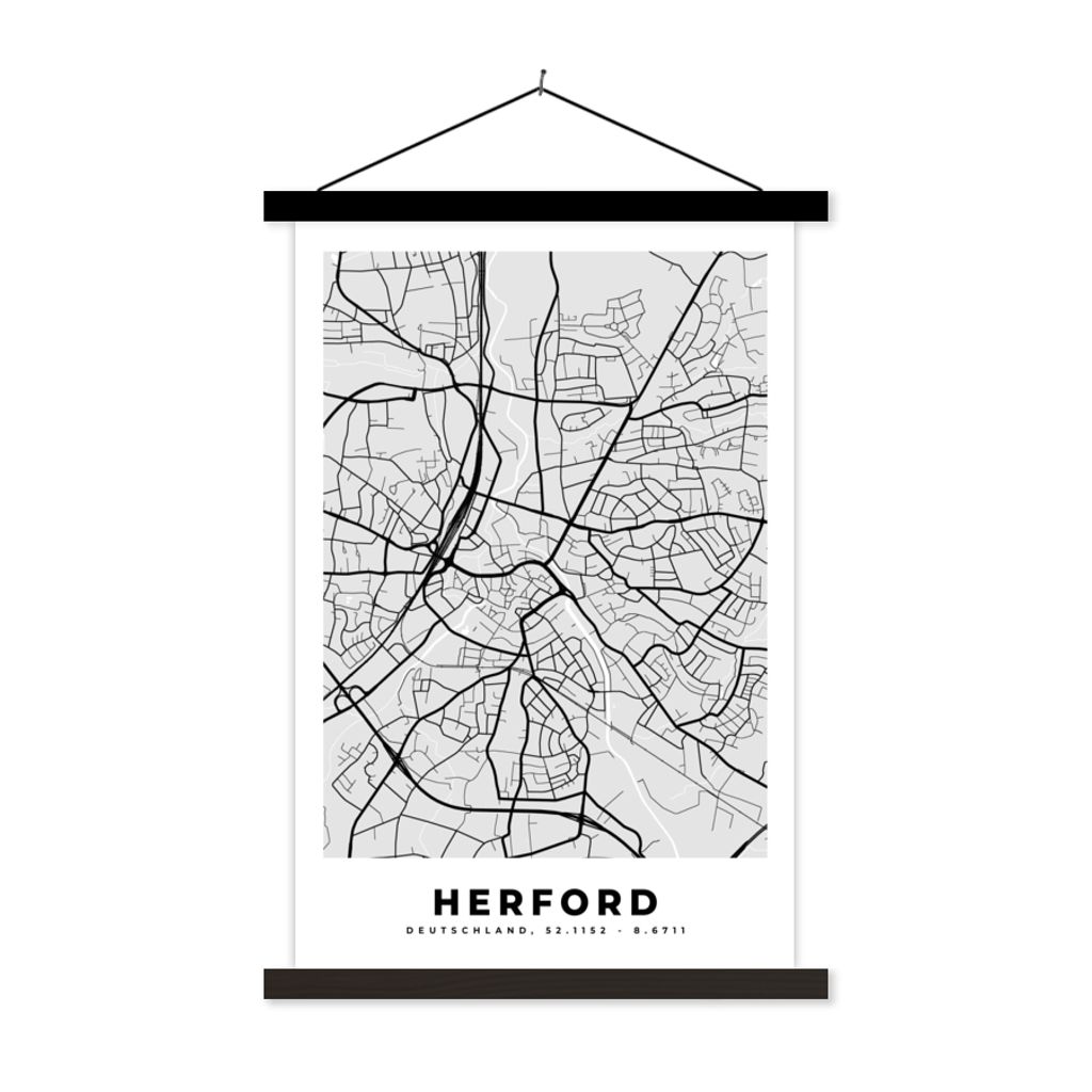MuchoWow Textilposter Deutschland - Stadtplan - Karte - Herford 40x60 cm mit schwarzem Rahmen - Wanddekorationen
